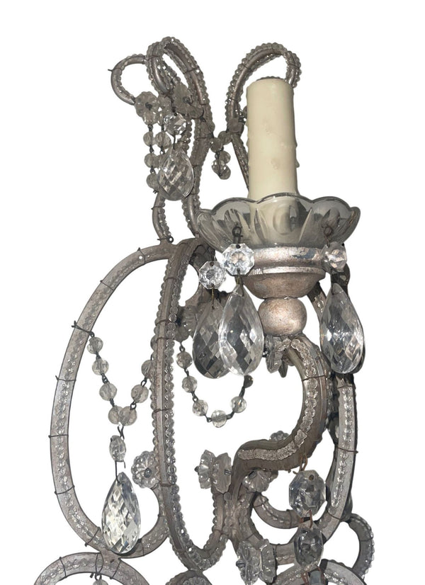 Pair Italian Crystal Beaded Wall Sconces, Mid-20th Century