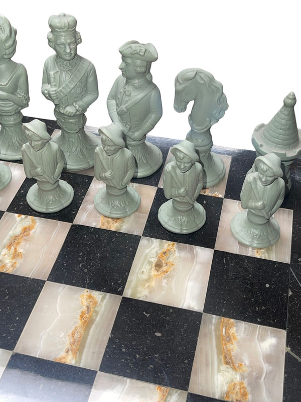 Fürstenberg Porcelain Chess Set on Marble Board, c.1947.