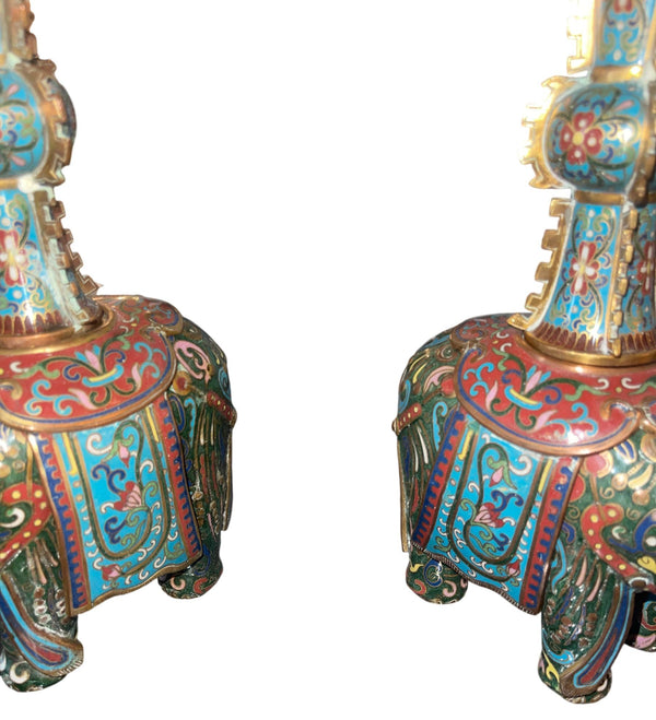 Pair of 19th Century Chinese Cloisonné Elephant Gu Vases