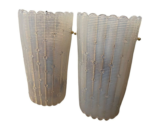 Pair 1980s Italian Opalescent Murano Fazzoletto Glass Wall Sconces
