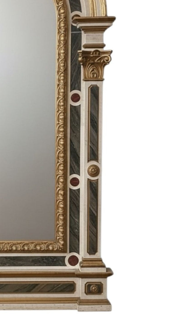 Monumental Late 18th C. Italian Venetian Mirror w/ Faux Marble & Carved Giltwood