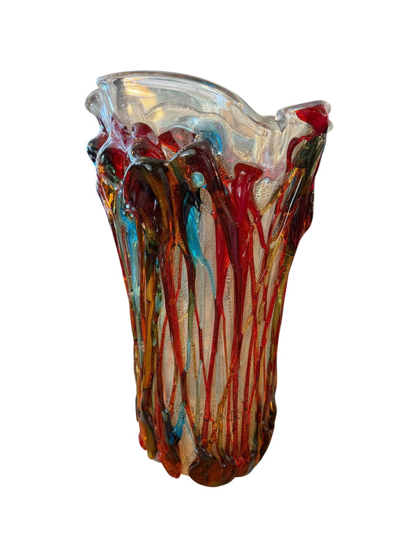 Large Murano Polychrome Glass Vase Attributed to Barovier e Toso. Italy, 1960's.