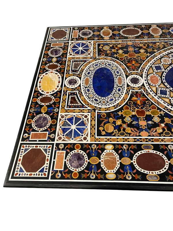 Massive Italian Pietra Dura Dining Table with Stone Bases, c. 1980s