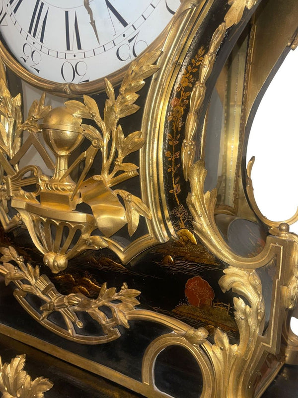 Monumental Early 19th Century French Chinoiserie Wall Clock with Bracket