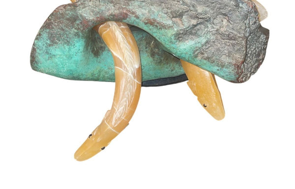 Late 20th Century Campbell Calcite Fish Sculpture Bronze Reef Marble Base U.S.A.