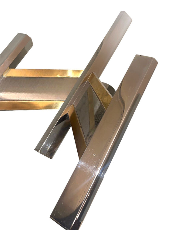 Pair Sciolari Chrome & Brass Geometric Wall Sconces, Late 20th Century.