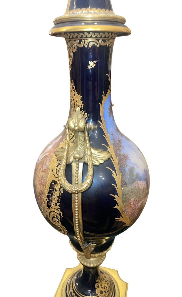 Monumental 19th Century Sèvres Porcelain Lidded Urn with Gilt Bronze Mounts