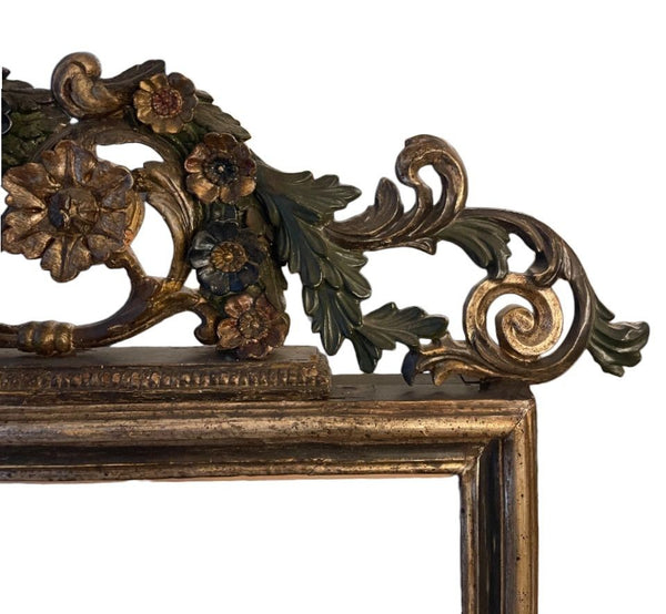 Italian Late 18th Century Polychrome & White Gold Gilt Carved Mirror