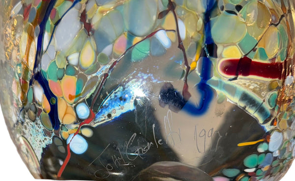 John Gerletti Signed Art Glass Centerpiece Vase, 1997, U.S.A.