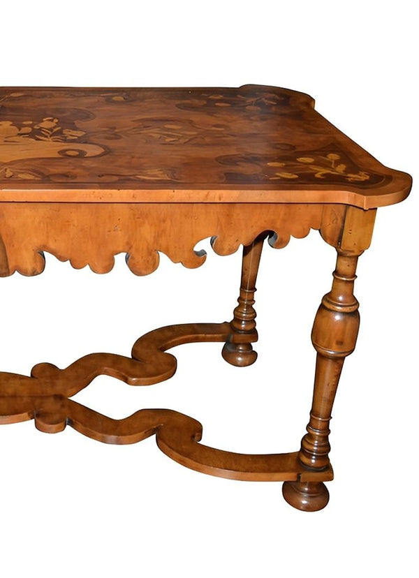19th Century Italian Marquetry Inlaid Walnut Table with Scalloped Apron