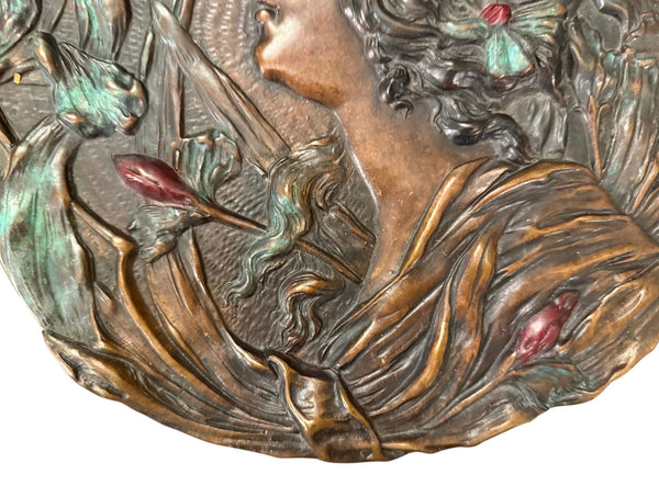 Signed A. Mucha Art Nouveau Floral Relief Wall Plaque, Early 20th Century.