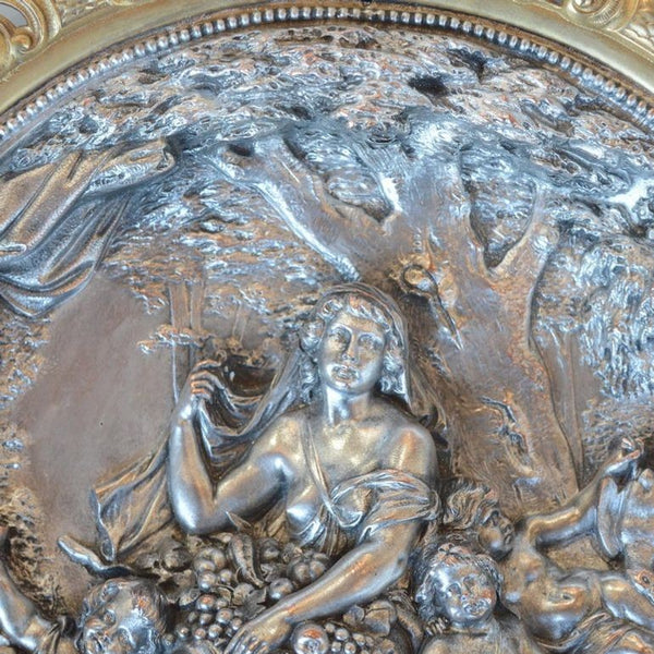 Pair of Italian Deep Relief Figural Metal Wall Plaques, Late 19th Century.