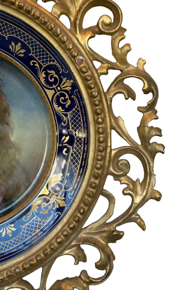 19th Century Vienna Porcelain Portrait Plate in Giltwood Frame Signed F. Fenner.