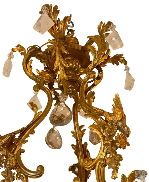 French 1880s Louis XVI 42-Light Dore Bronze & Rock Crystal Chandelier Signed B.R