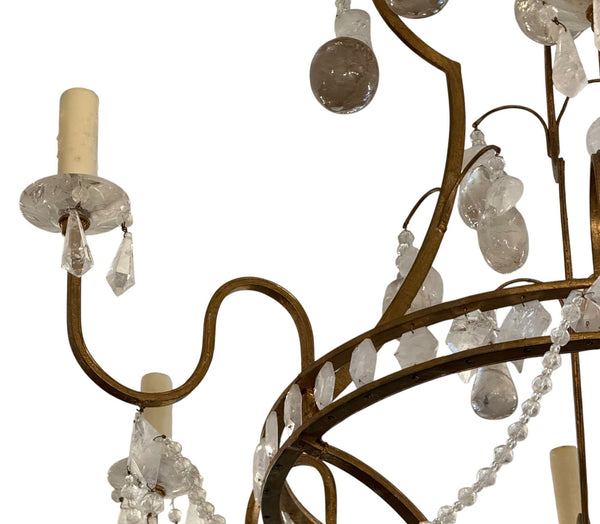 Gold Leaf Wrought Iron Rock Crystal & Citrine Fruit Chandelier Italy Mid-20th C.