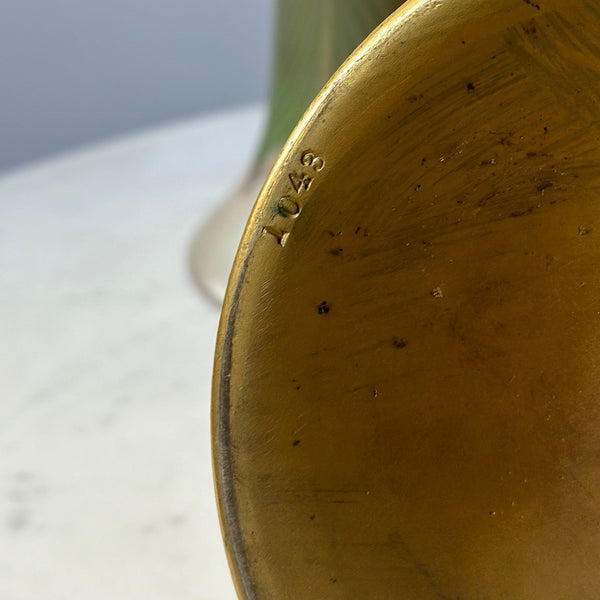 L.C. Tiffany Favrile Glass and Gilt Bronze Trumpet Vase, No. 1043