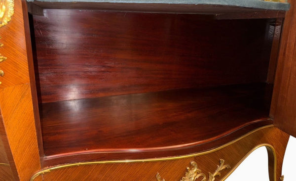 19th Century French Louis XV-Style Marquetry Vitrine with Gilt Bronze.