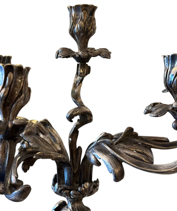 Pair of 19th Century French Silver-Plated Bronze Candelabras