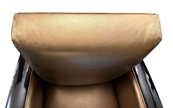 Pair of French Art Deco Gold and Black Leather Club Chairs