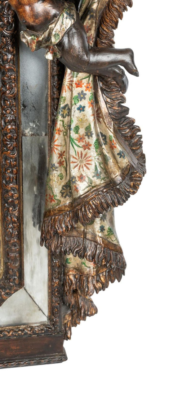 Late 18th Century Italian Venetian Hand Carved Wood Mirror w/ Putti & Drapery
