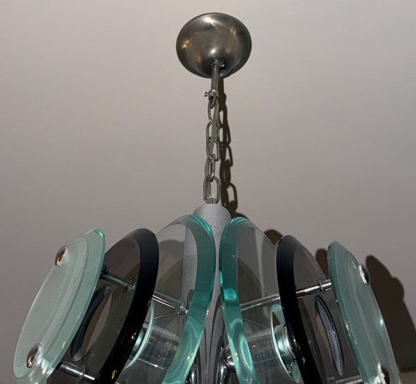 1960's Italian Veca Glass and Chrome Satellite Pendant.