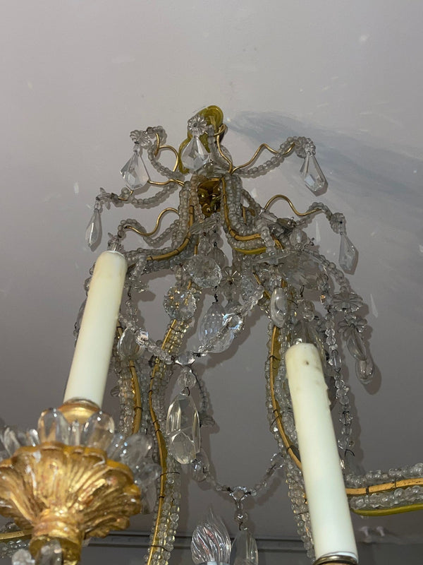Mid-20th Century French Maison Baguès Crystal and Gilt Iron Chandelier