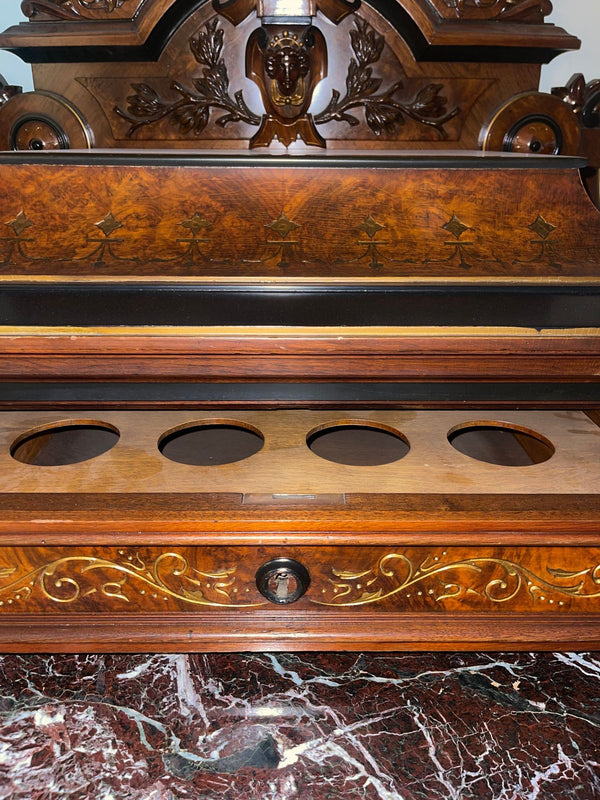 Late 19th C. French Renaissance Revival Cabinet w/ Relief Panels & Marble Tops.