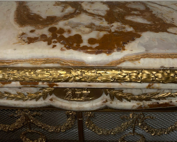 19th Century French Louis XV–Style Onyx & Dore Bronze Fireplace Mantle