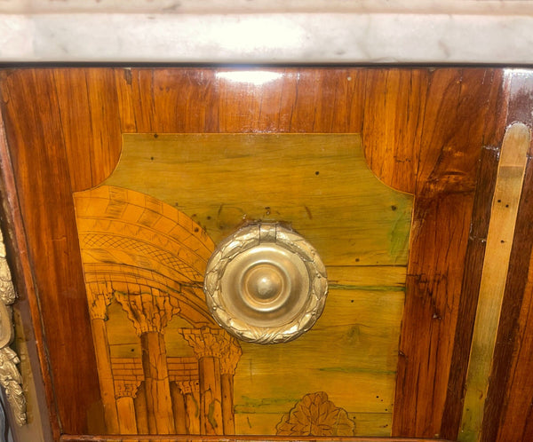 Late 18th C. French Marquetry Commode with Marble Top Signed André-Louis Gilbert