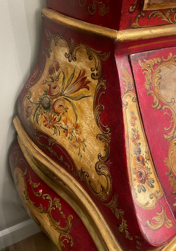 Italian Venetian Rococo-Style Painted Secretary Cabinet-Mirrored Doors, c. 1930s