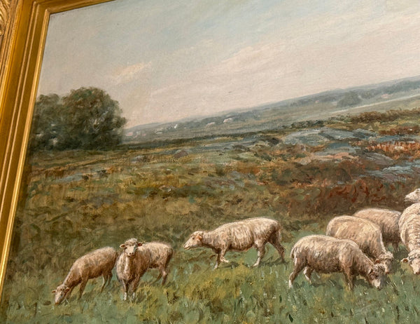 G. A. Hays American Sheep Pasture Landscape Oil Painting, circa 1900.