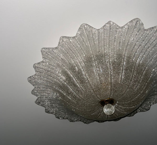 Italian Clear Murano Glass Graniglia Technique Flush Mount, 1980's.