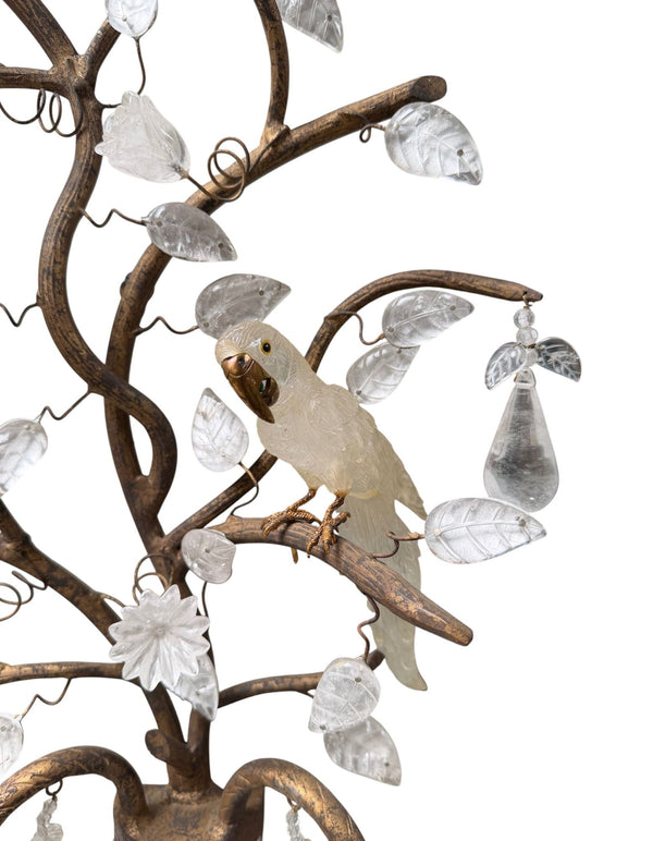 Pair French Baguès Style Rock Crystal, Smoky Quartz & Parrot Sconces, 1980's.