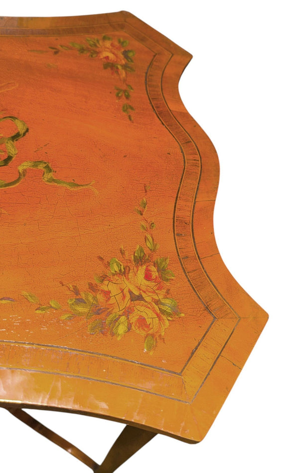 19th Century English Adam Style Satinwood & Maple Scalloped Side Table.