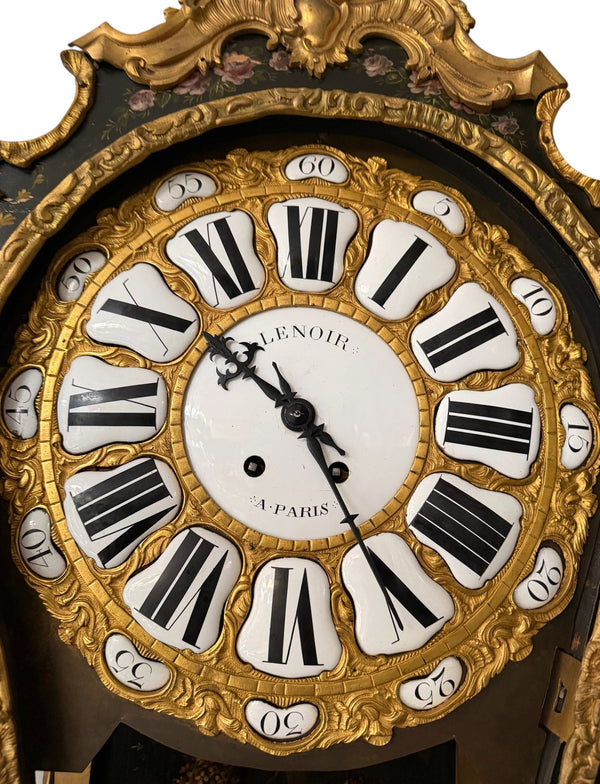 18th Century French Louis XV Lenoir à Paris Floral Cartel Clock & Bracket