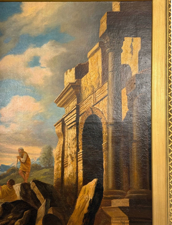 Eugene Califano Allegorical Scene with Classical Ruins Oil on Canvas. 20th C.