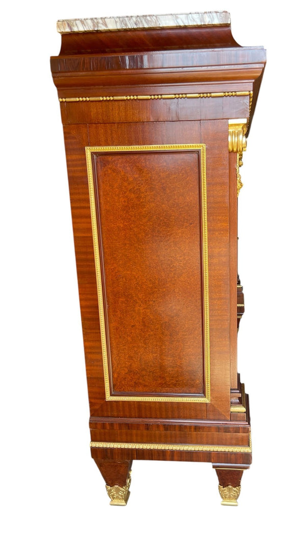 19th C. French Napoleon III Bronze-Mahogany Cabinet w Marble Top by Grohé Frères
