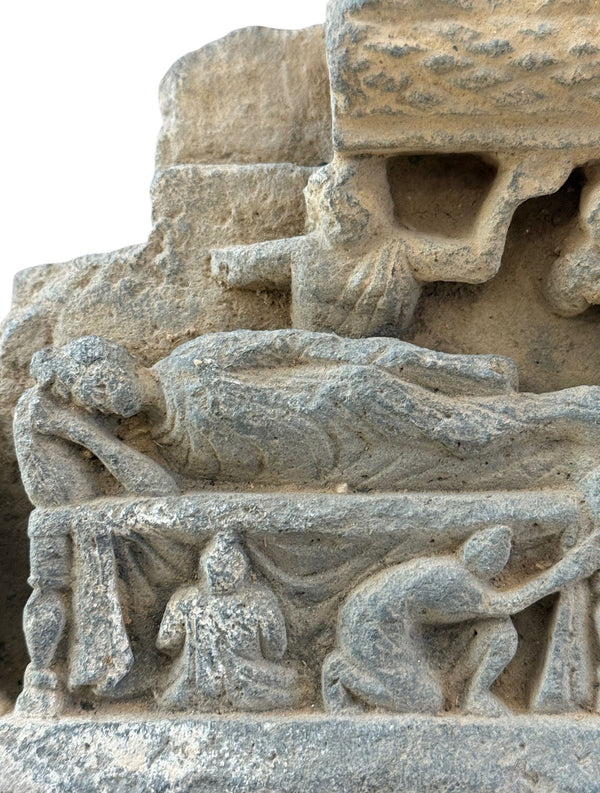 Ancient Gandharan Schist Parinirvana Relief, 2nd–4th Century AD