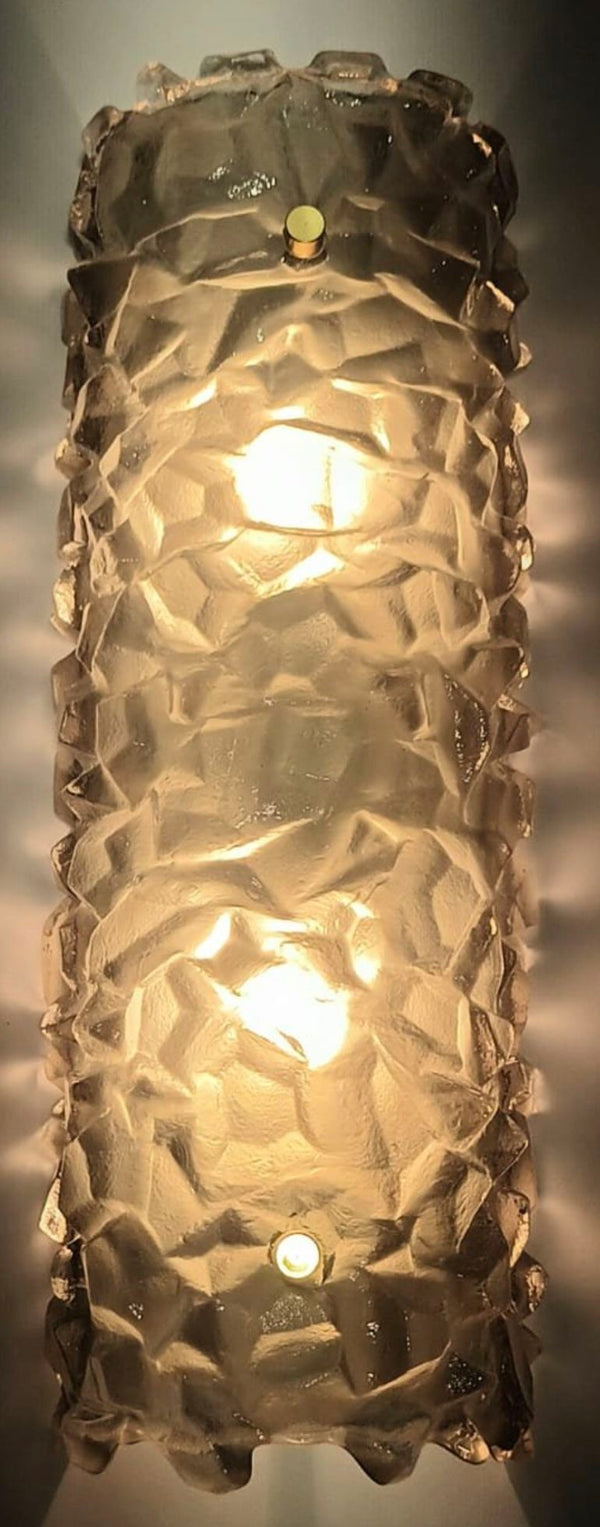 Set of Six Sconces with Thick Textured Smoky Brown Murano Glass. Italy, 1970's.