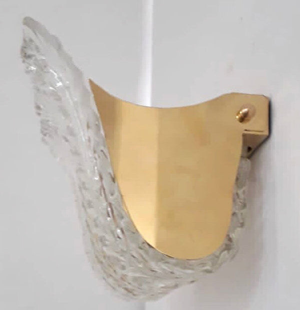 Set of Twelve Sconces w/ Clear Murano Glass Leaves by Maria Maggi. Italy 1990's