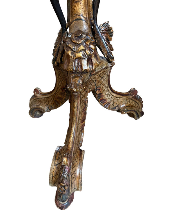 Pair of Mid-19th Century Italian Polychrome & Gilt Figural Pedestal Tables