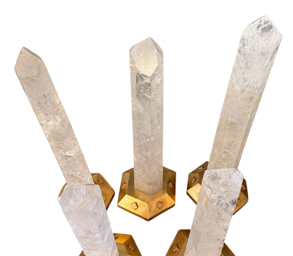 Set of Five Rock Crystal Obelisk Towers on Giltwood Bases. U.S.A. 20th Century.