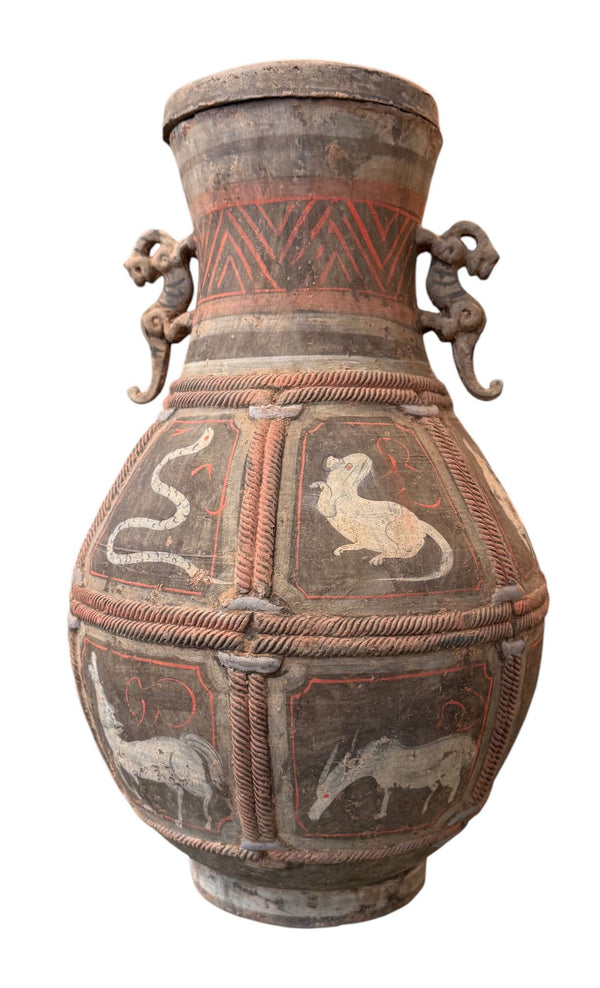 Ancient Chinese Zhou Dynasty Zodiac Pottery Vase, 500–200 BC.