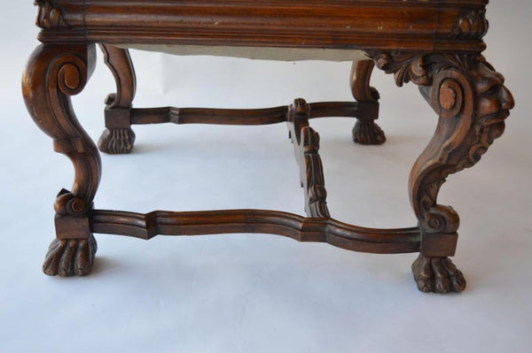 Mid-19th Century Italian Baroque Style Walnut & Leather Throne Chair
