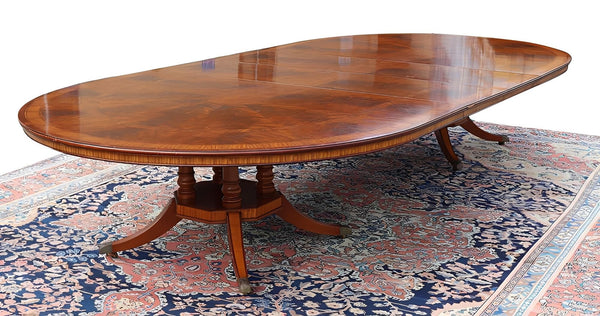 English Regency Mahogany & Satinwood Extendable Dining Table. 1960's.