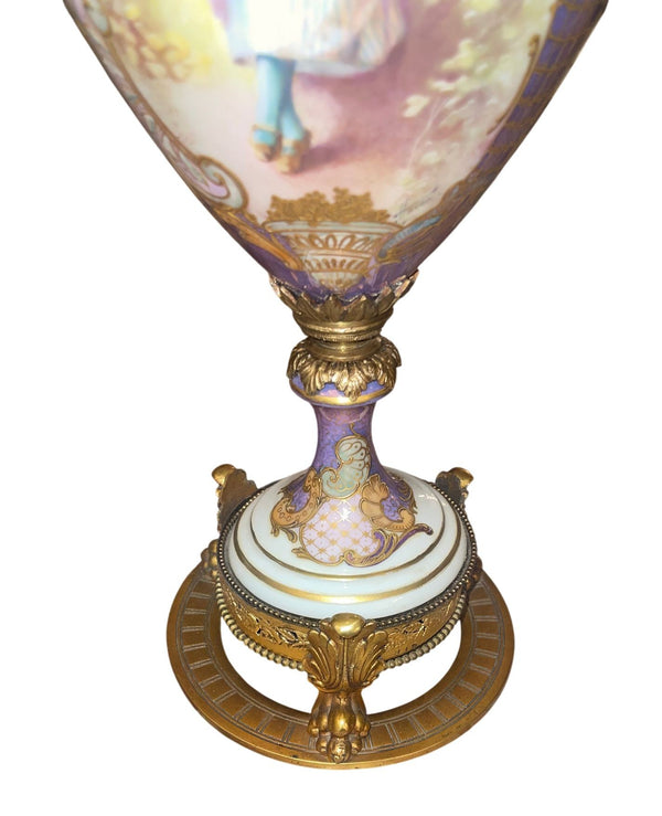 Antique 19th Century French Sevres Porcelain & Bronze Vase. Signed Maxant.