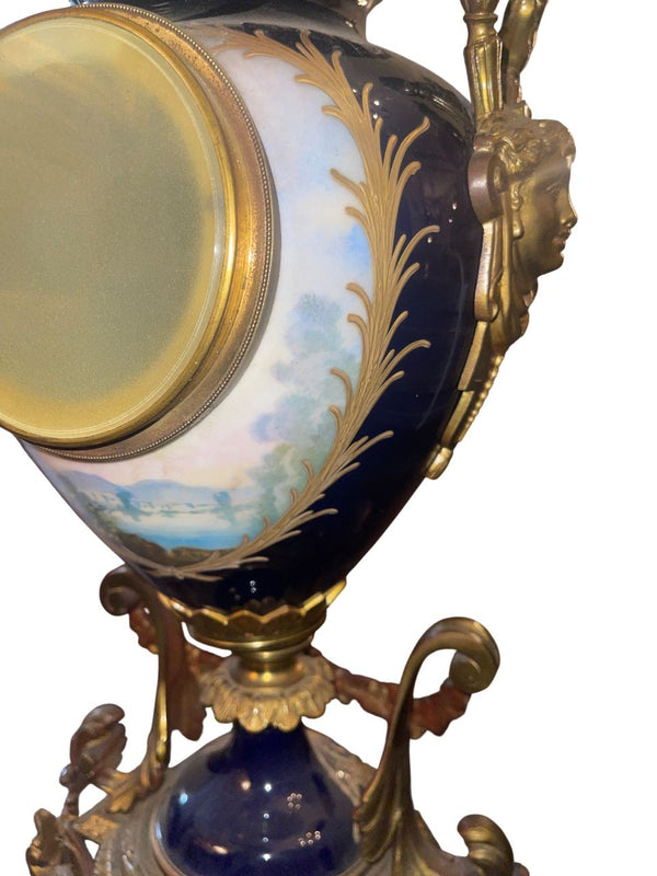 Large 19th Century French Sevres Porcelain Bronze Clock Balthazar Paris