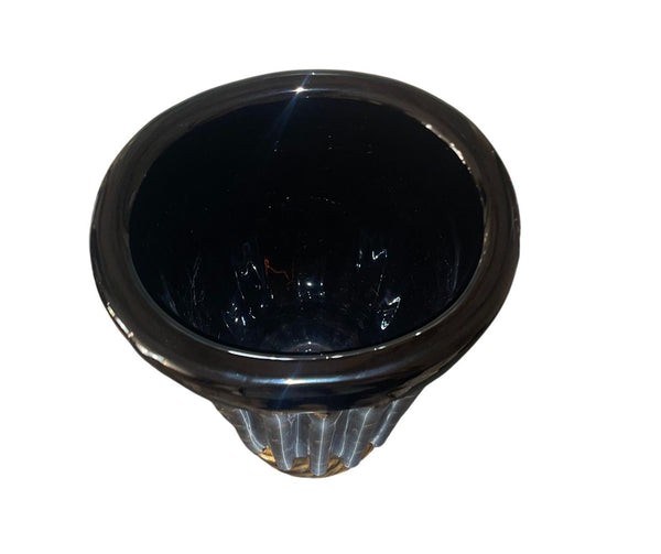 Elegant Pair of Murano Black & Gold Vases by Pino Signoretto. Italy, 1960's.