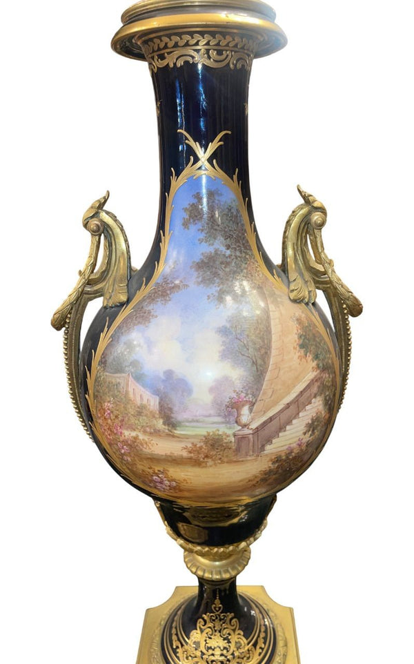 Monumental 19th Century Sèvres Porcelain Lidded Urn with Gilt Bronze Mounts