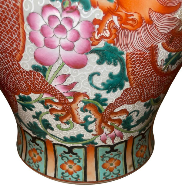 Early 20th C. Pair of Chinese Qianlong Style Porcelain Jars w/ Dragon Motifs